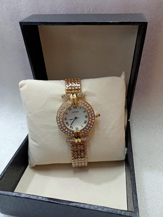 Cartier Gold Watch for Women Small Face Iced Out