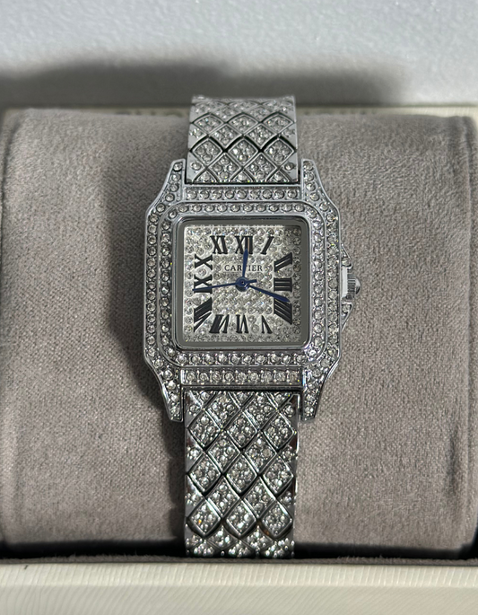 Cartier Silver Watch with Stones for Women