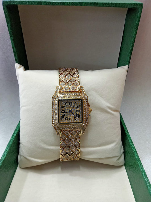 Cartier Gold Watch With Diamond Studs