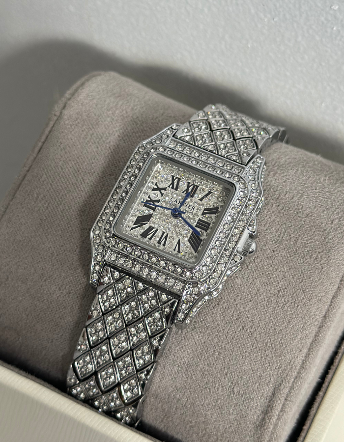 Cartier Silver Watch with Stones for Women