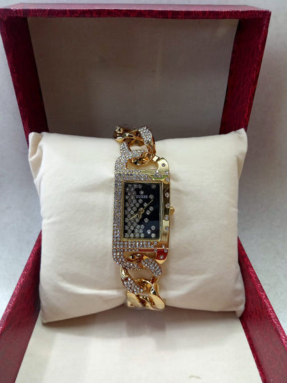 Guess Square Dial Gold Watch For Women