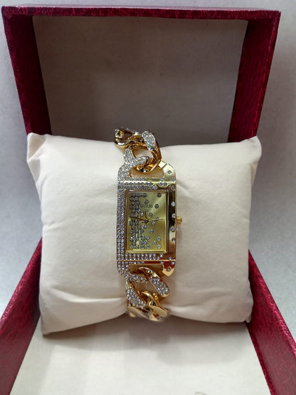 Guess Square Dial Gold Watch For Women