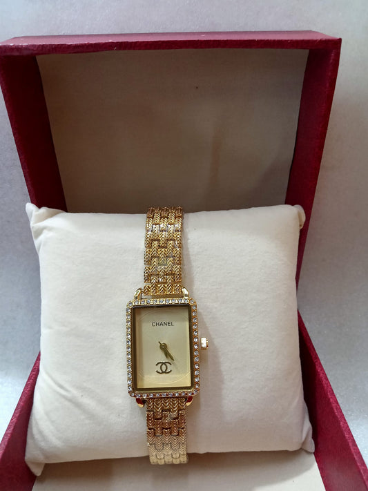 Chanel Square Dial Gold Watch For Women