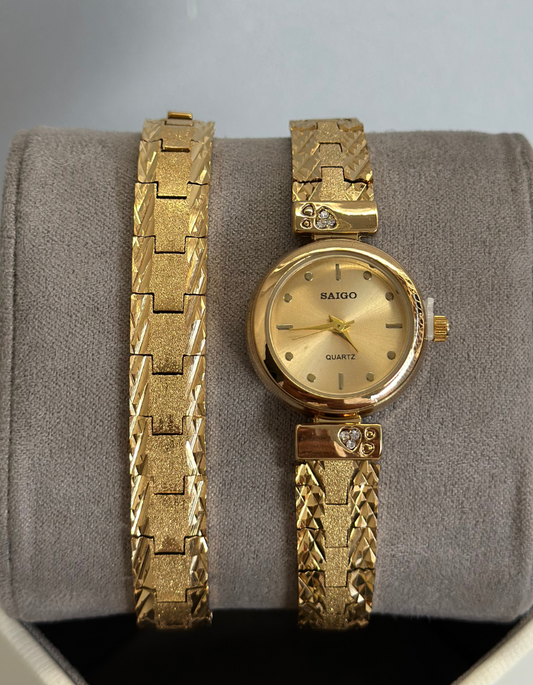 Saigo Gold Watch Gold Dial with Bracelet for Women