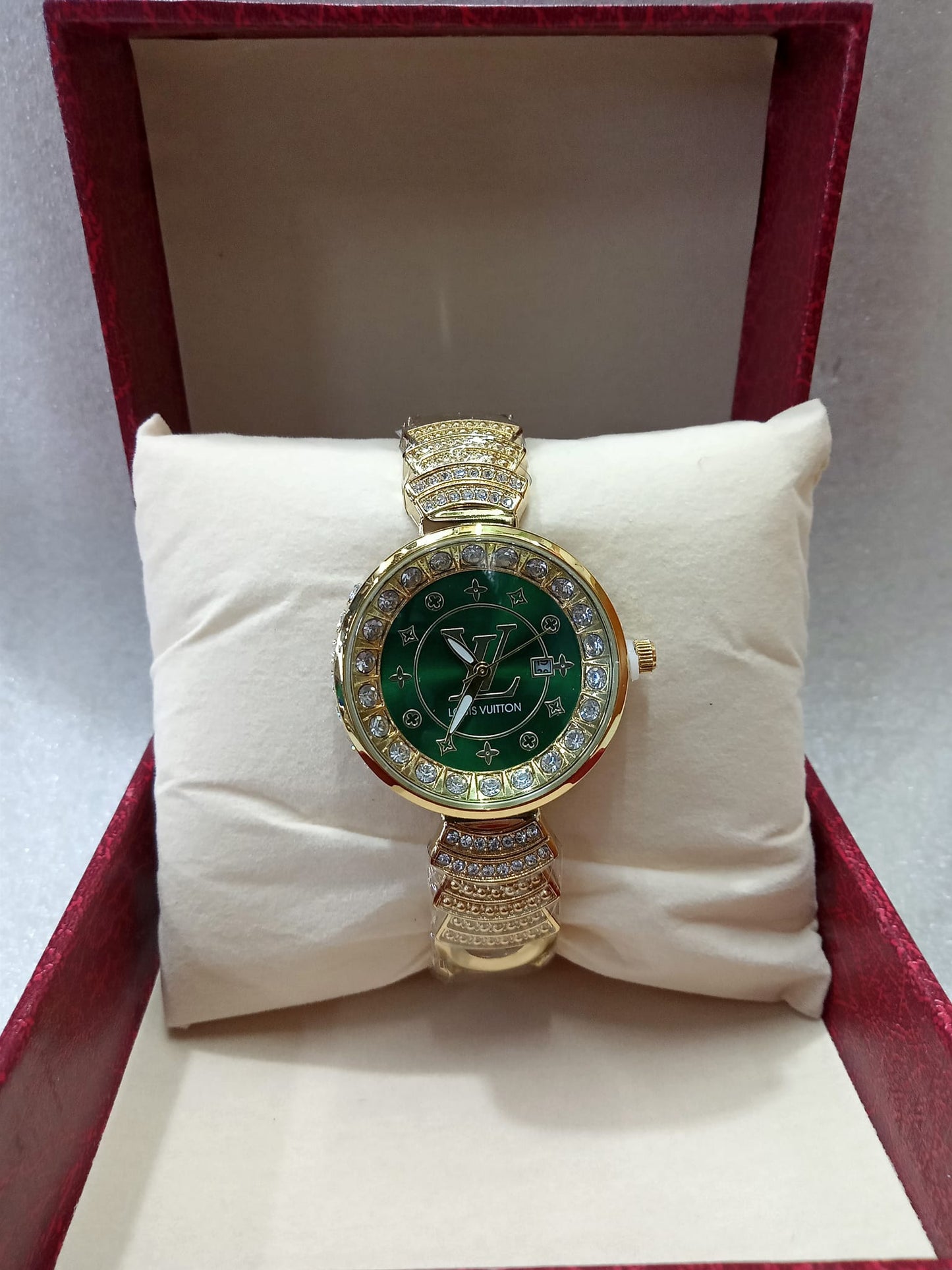 Louis Vuitton Gold And Silver Watch With Diamond Studs