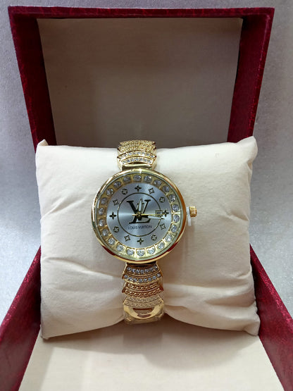 Louis Vuitton Gold And Silver Watch With Diamond Studs