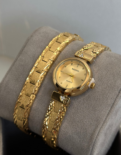 Saigo Gold Watch Gold Dial with Bracelet for Women