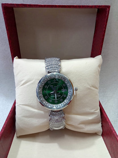 Louis Vuitton Gold And Silver Watch With Diamond Studs