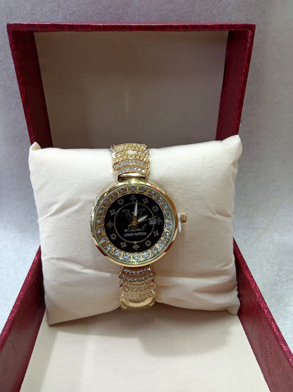 Louis Vuitton Gold And Silver Watch With Diamond Studs