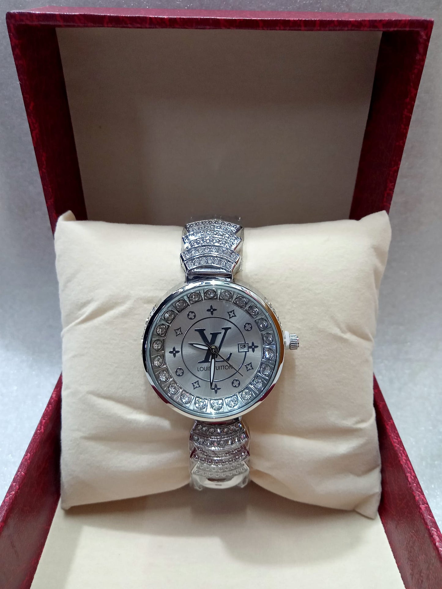 Louis Vuitton Gold And Silver Watch With Diamond Studs