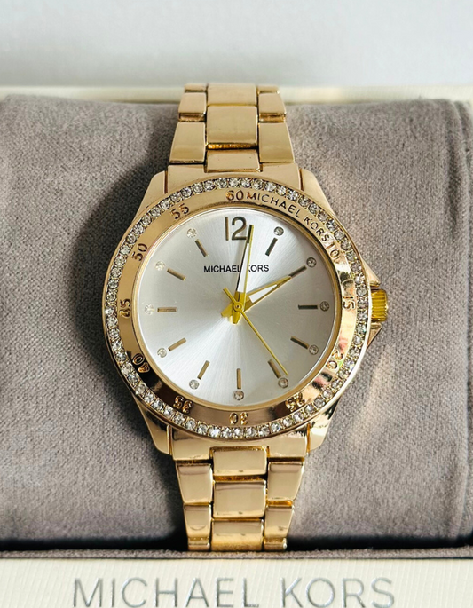 MK Gold Watch with White Dial for Women