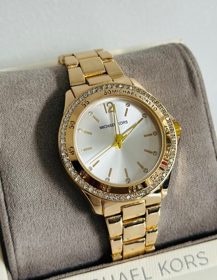 MK Gold Watch with White Dial for Women