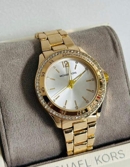 MK Gold Watch with White Dial for Women