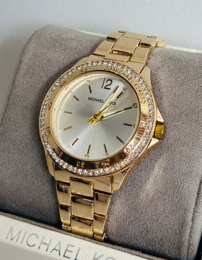 MK Gold Watch with White Dial for Women