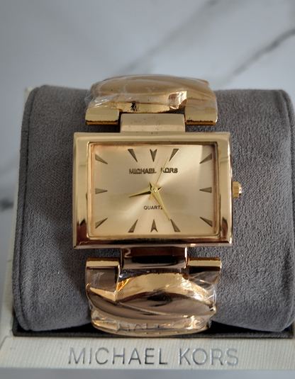 MK Square Big Face Gold Dial Gold Watch for Women