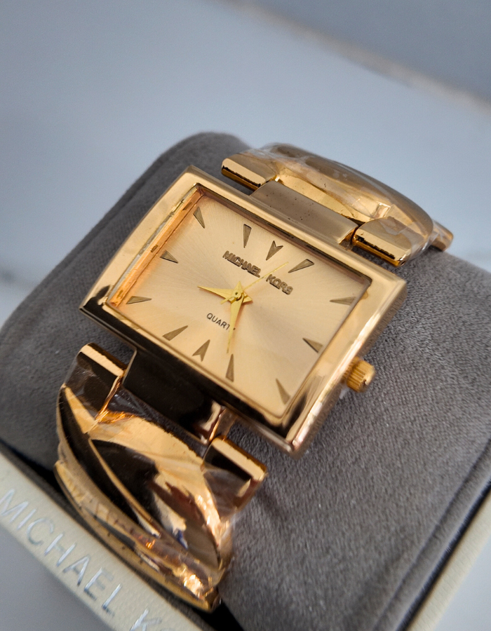 MK Square Big Face Gold Dial Gold Watch for Women