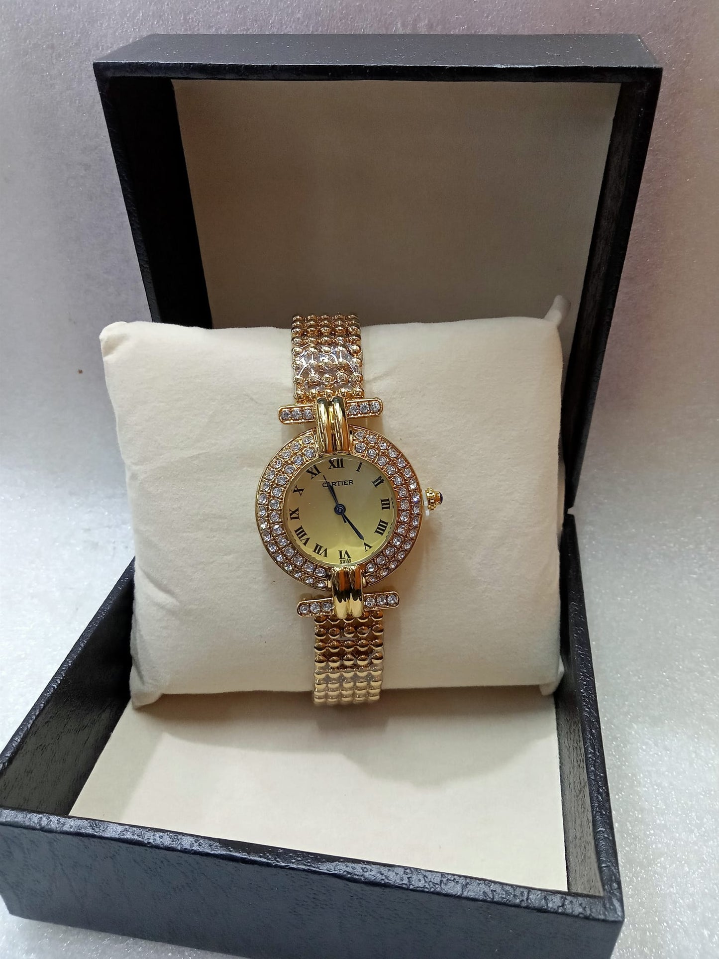 Cartier Gold Watch for Women Small Face Iced Out