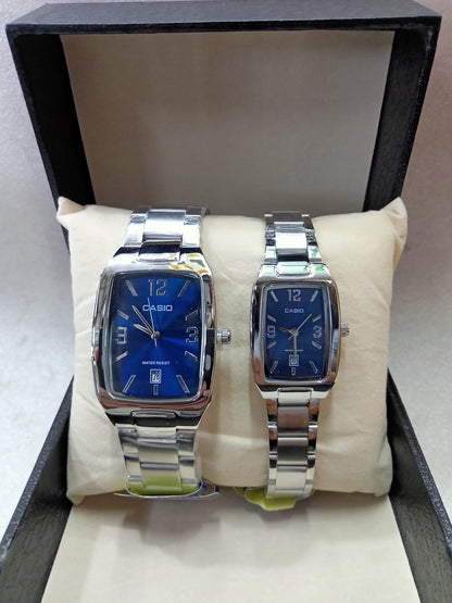 Casio Square face Silver and Gold Couple Watch