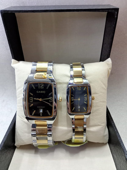 Casio Square face Silver and Gold Couple Watch