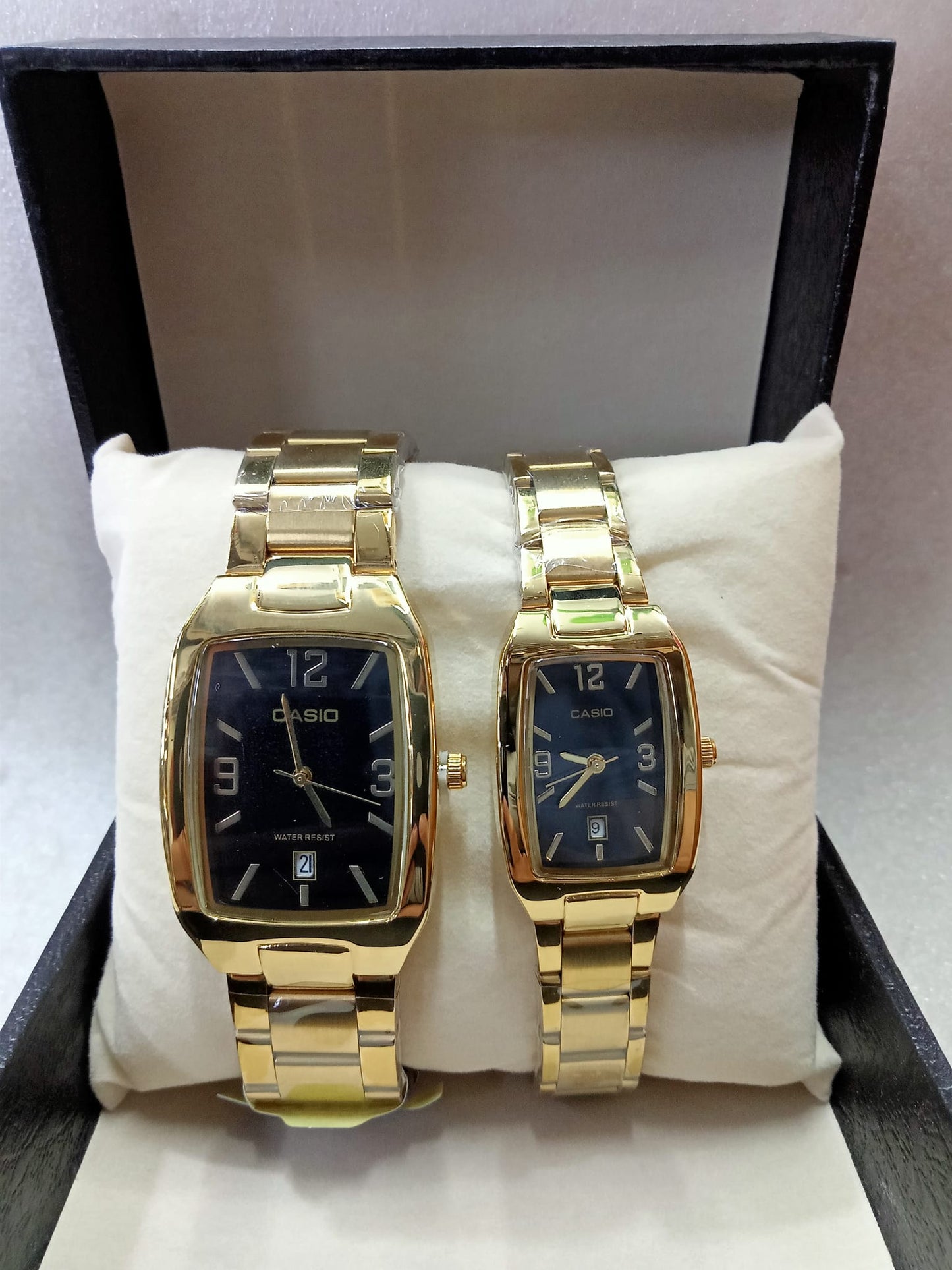 Casio Square face Silver and Gold Couple Watch