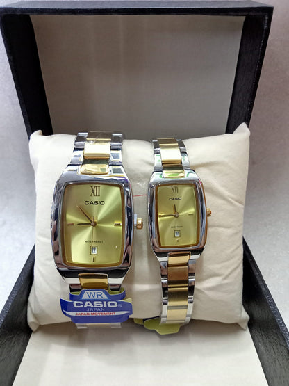 Casio Square face Silver and Gold Couple Watch