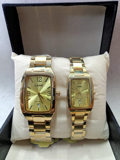 Casio Square face Silver and Gold Couple Watch