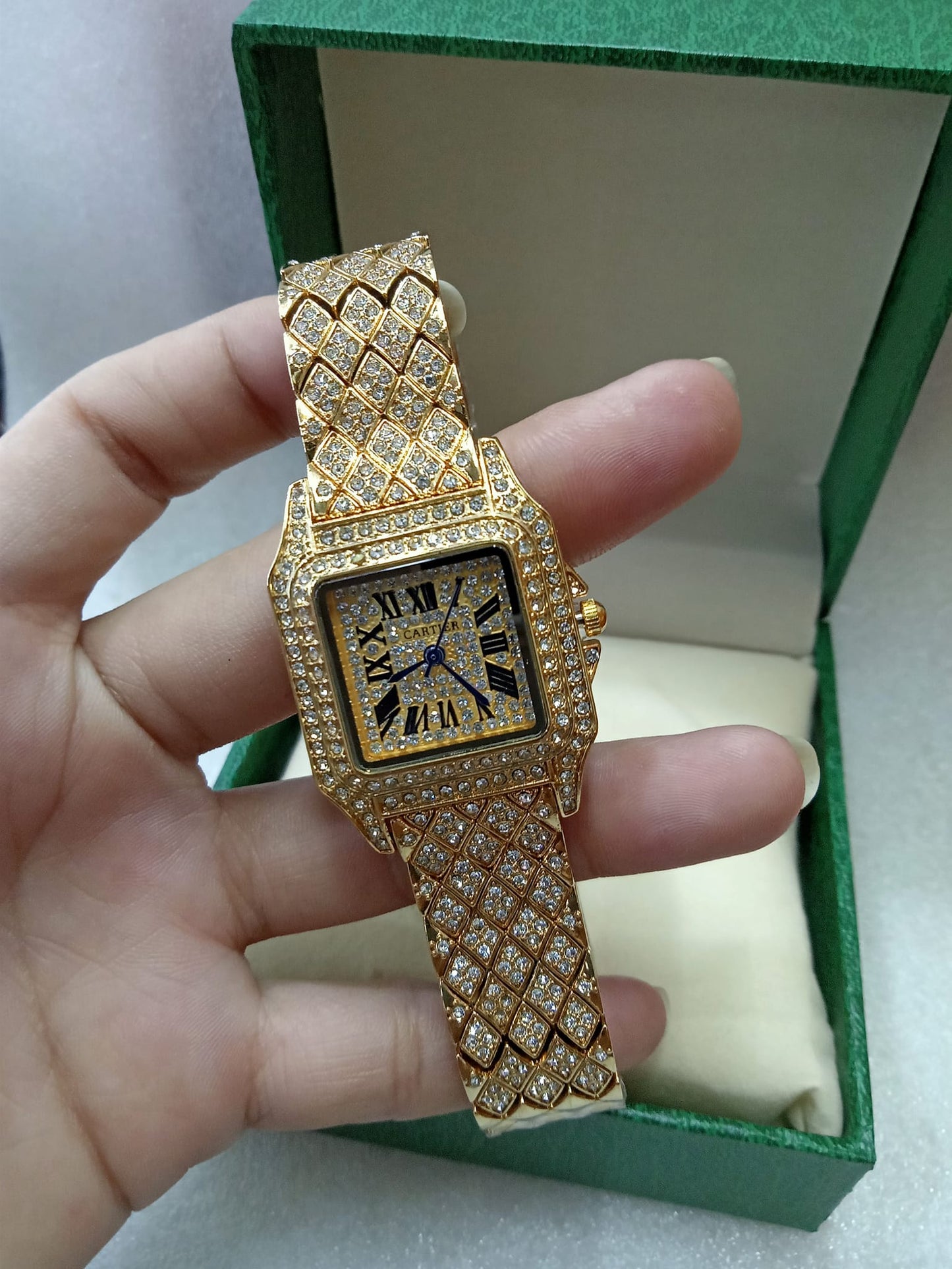 Cartier Gold Watch With Diamond Studs