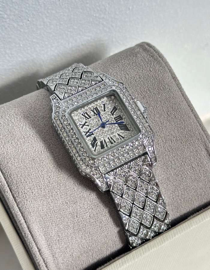 Cartier Silver Watch with Stones for Women